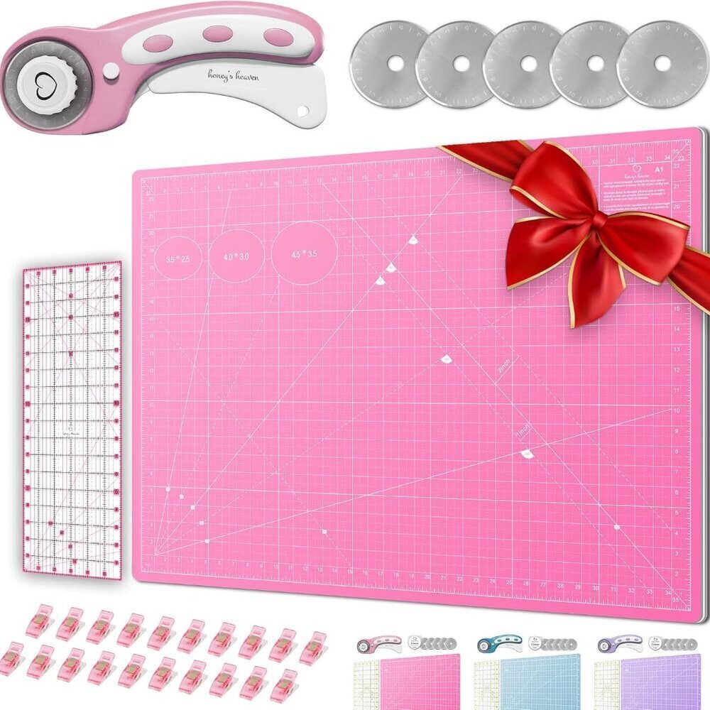 Rotary Cutter Set - Quilting Kit incl. 45mm Fabric Cutter, 5 Replacement